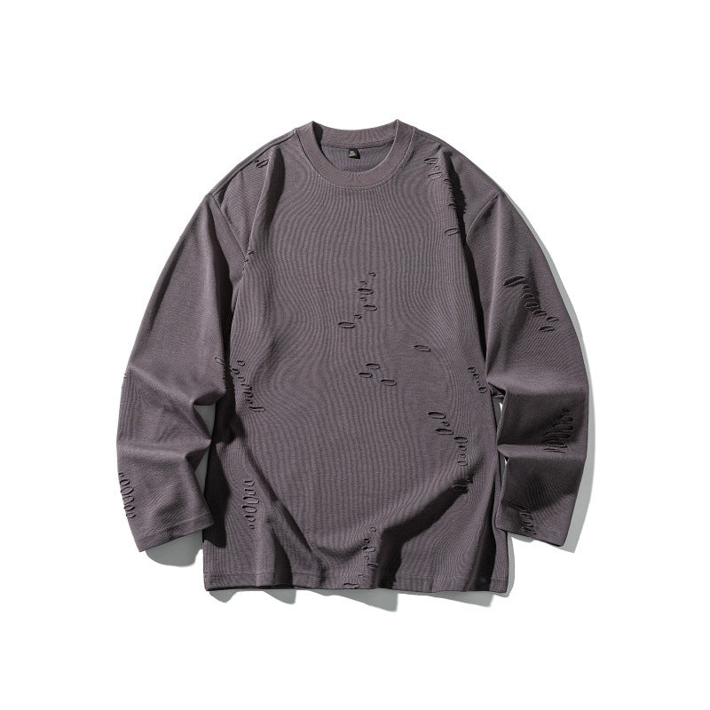 Unisex Oversized Sweatshirt made of heavy cotton blend with distressed effect and fine waffle texture EVA-US