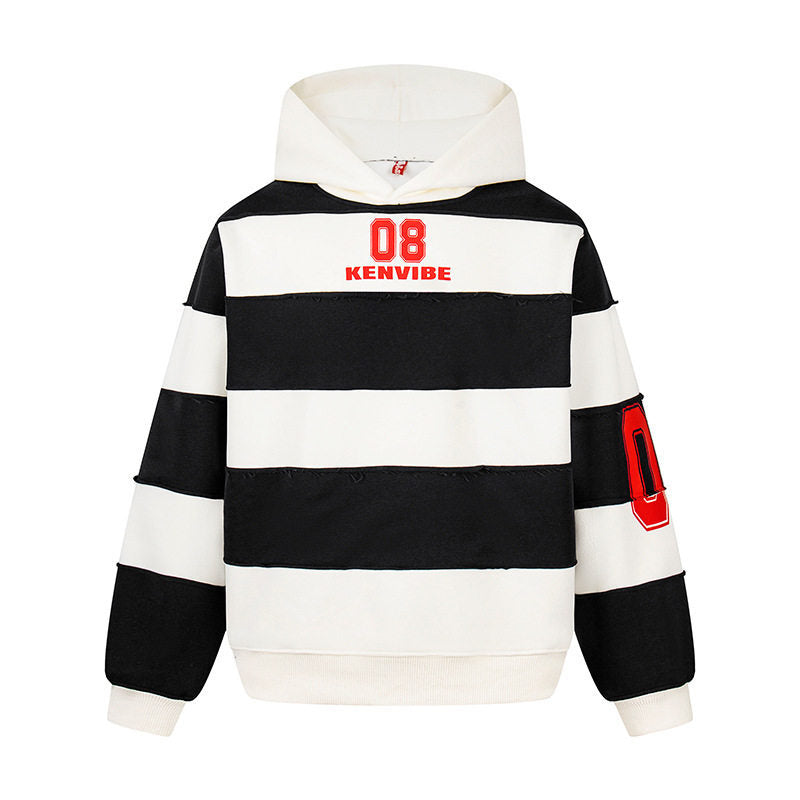 Women's Striped Oversized Hoodie in Sport Style with College Print EVA-US