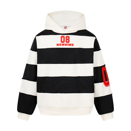 Women's Striped Oversized Hoodie in Sport Style with College Print EVA-US