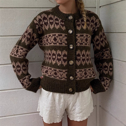 Women's Norwegian pattern cardigan with button placket and ribbed hem EVA-US
