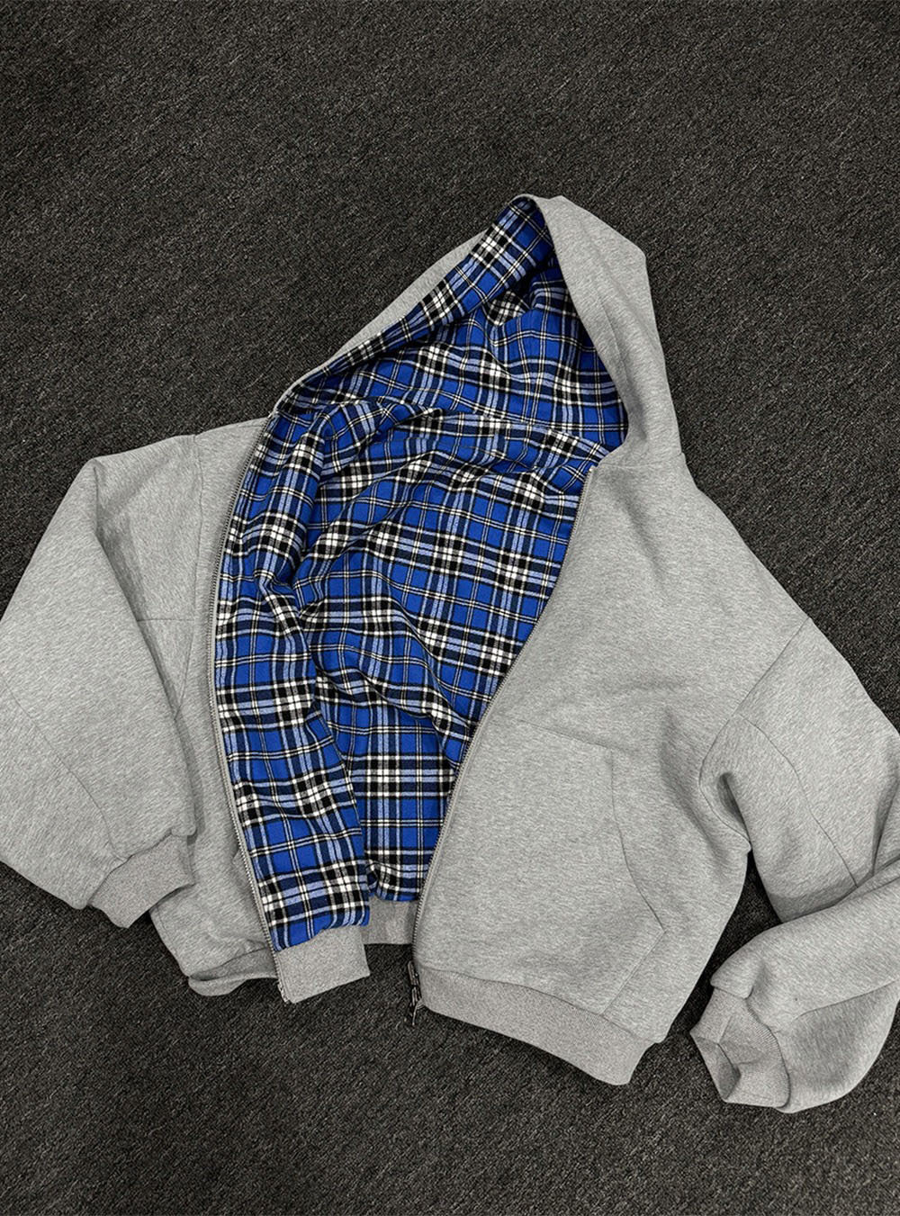 Men's padded hoodie with checked lining and full-length zipper EVA-US