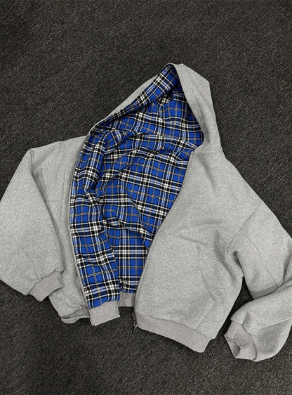 Men's padded hoodie with checked lining and full-length zipper EVA-US