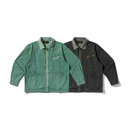 Men's Denim Workwear Blouson Jacket with Full Zip and Zip Chest Pocket EVA-US