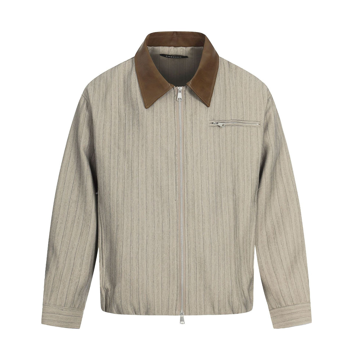 Men's Short Boxy Blouson Jacket in Linen Look with Leather Collar EVA-US