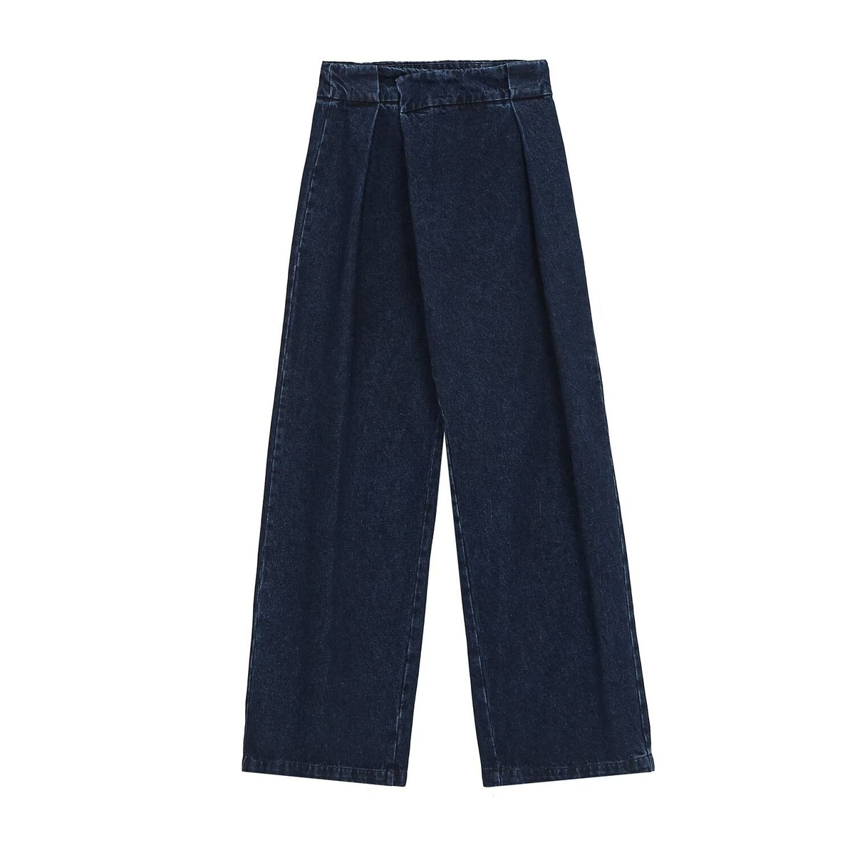 Ladies Wide High-Waist Pleated Denim Trousers with Crease EVA-US