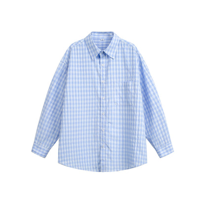 Women’s Oversized Check Shirt with Boxy Silhouette, Kent Collar and Chest Pocket EVA-US