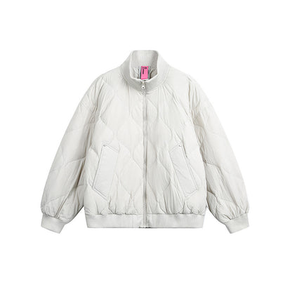 Ladies Quilted Short Blouson Jacket with Stand-Up Collar and Elastic Hem