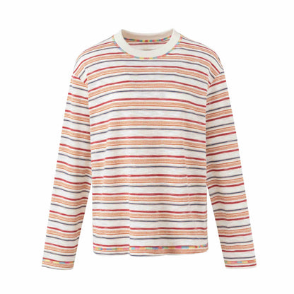 Women Lightweight Striped Long Sleeve Knit Shirt with Round Neck