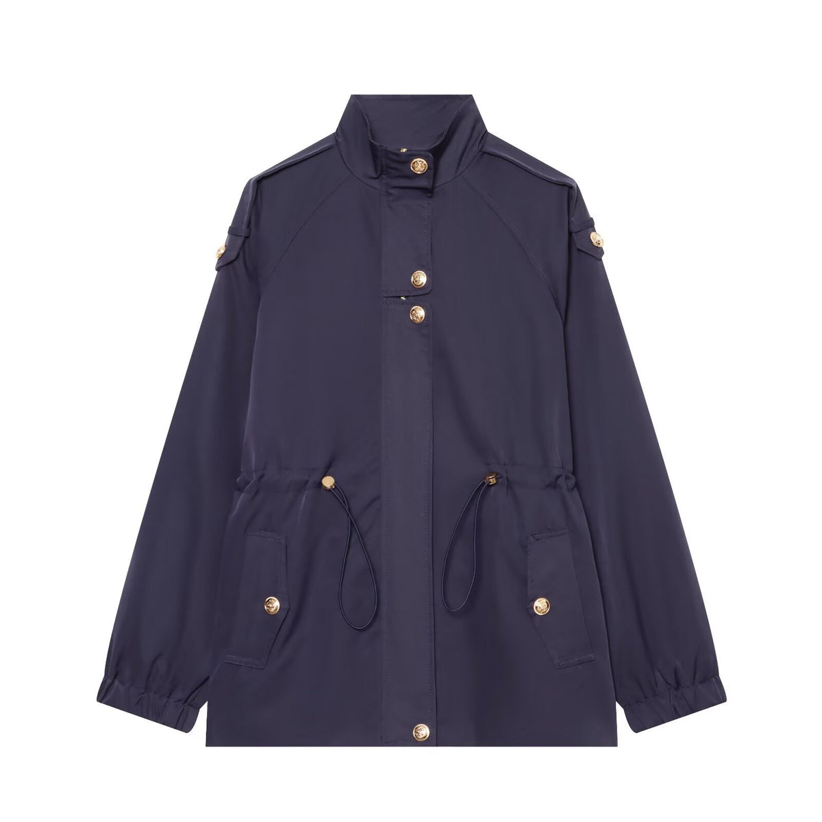 Women's lightweight parka with stand-up collar, drawstring waist, and shoulder patches EVA-US