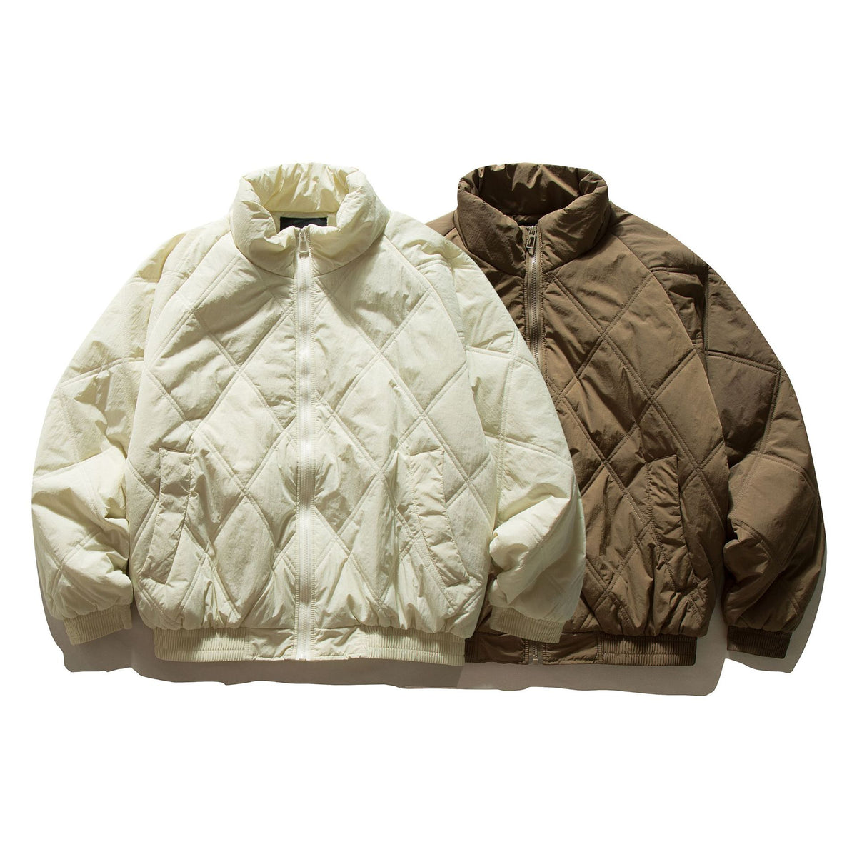 Unisex Boxy Padded Blouson with Diamond Quilting and High Funnel Collar EVA-US