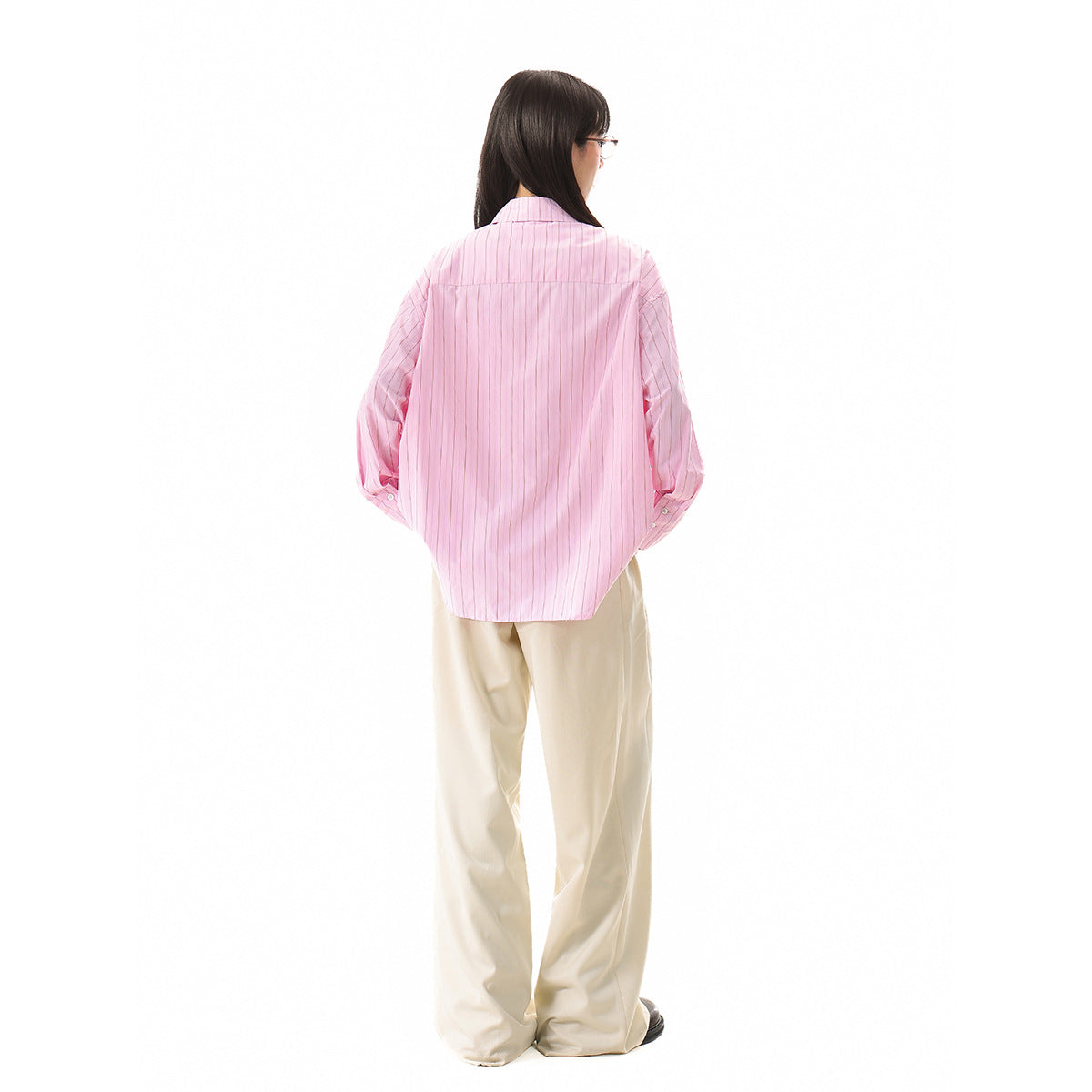 Women's Relaxed-Fit Boxy Shirt Blouse with fine ribbed texture and extended back hem EVA-US