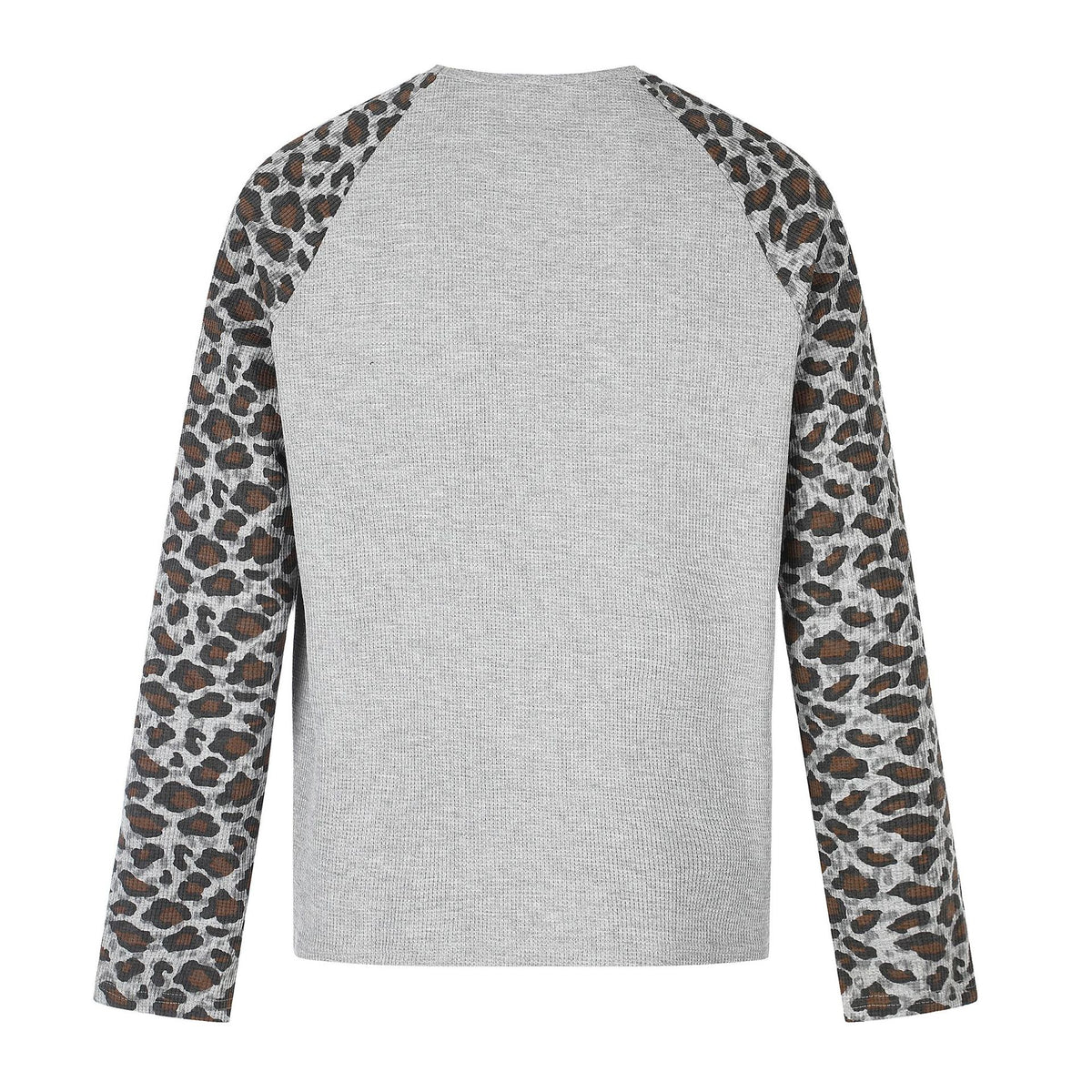 Women's Casual Long Sleeve Shirt with Raglan Sleeves, Leopard Sleeves and Statement Print EVA-US