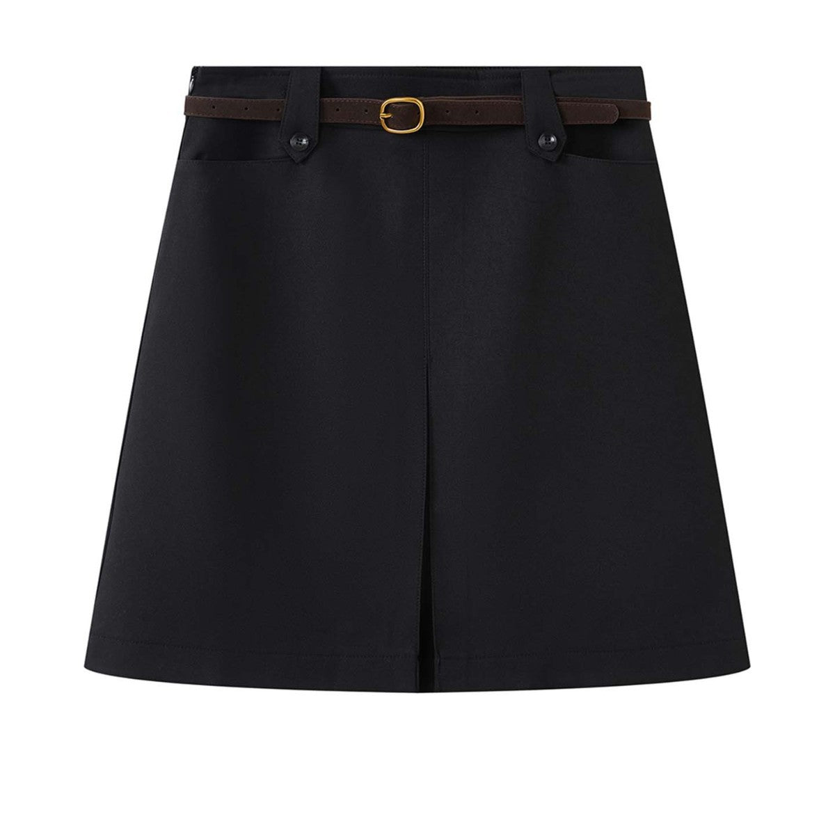 Women Knee-Length A-Line Skirt with Center Slit and Waist Pockets EVA-US