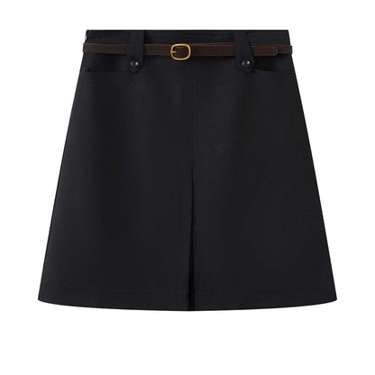 Women Knee-Length A-Line Skirt with Center Slit and Waist Pockets EVA-US