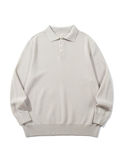 Unisex Waffle Knit Polo in Relaxed Fit with Triple Button Placket and Ribbed Hem EVA-US