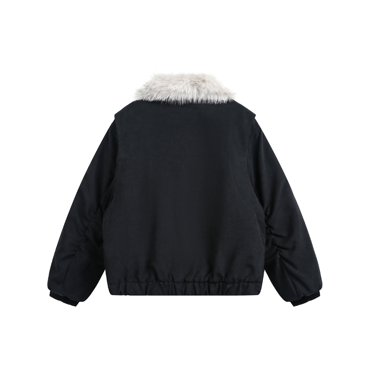 Women's short jacket in boxy cut with wide faux fur collar EVA-US