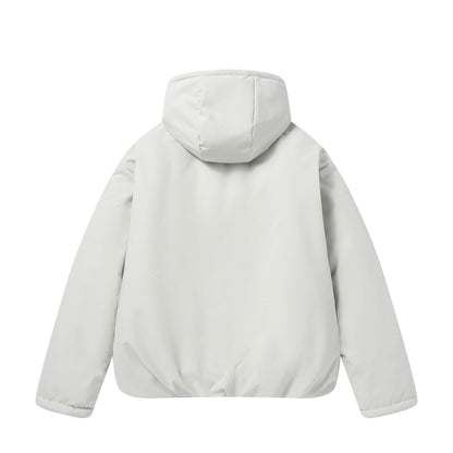Unisex Short Boxy Weatherproof Puffer Jacket with Hood and Sealed Zippers EVA-US