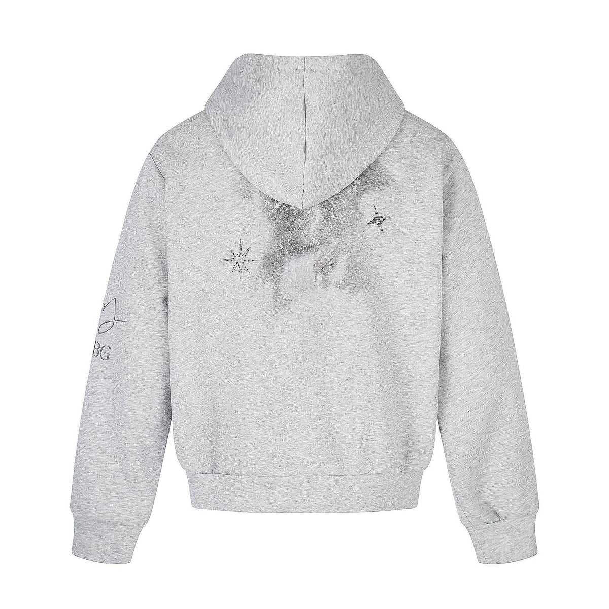 Unisex Short Cut Hooded Zip Jacket with Graphic Dog Print and Ribbed Hem EVA-US