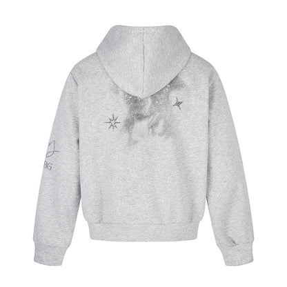 Unisex Short Cut Hooded Zip Jacket with Graphic Dog Print and Ribbed Hem EVA-US