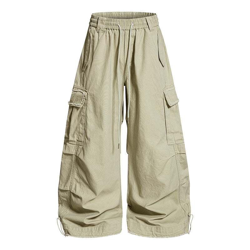 Women's Wide Cargo Pants with Elastic Waistband, Cargo Pockets, and Adjustable Hem EVA-US