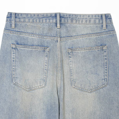 Women's jeans with a high waist, wide leg, rhinestone trim, and destroyed details EVA-US