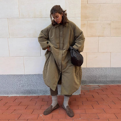 Women's Oversize Quilted Coat with Balloon Hem and Raglan Sleeves EVA-US