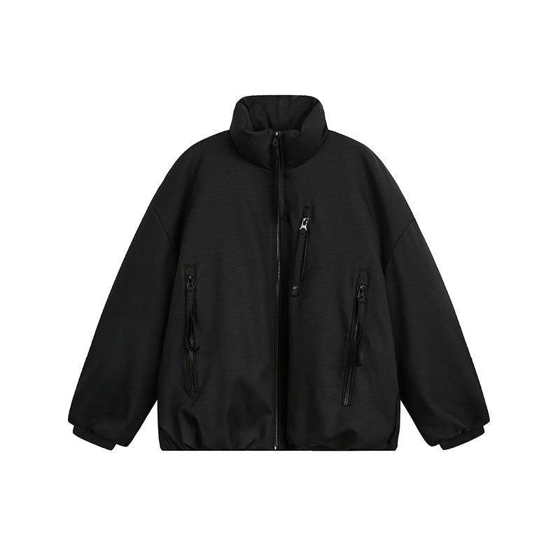 Unisex Wide Cut Utility Fleece Jacket with Stand-Up Collar and Multiple Zipper Pockets EVA-US