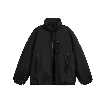 Unisex Wide Cut Utility Fleece Jacket with Stand-Up Collar and Multiple Zipper Pockets EVA-US