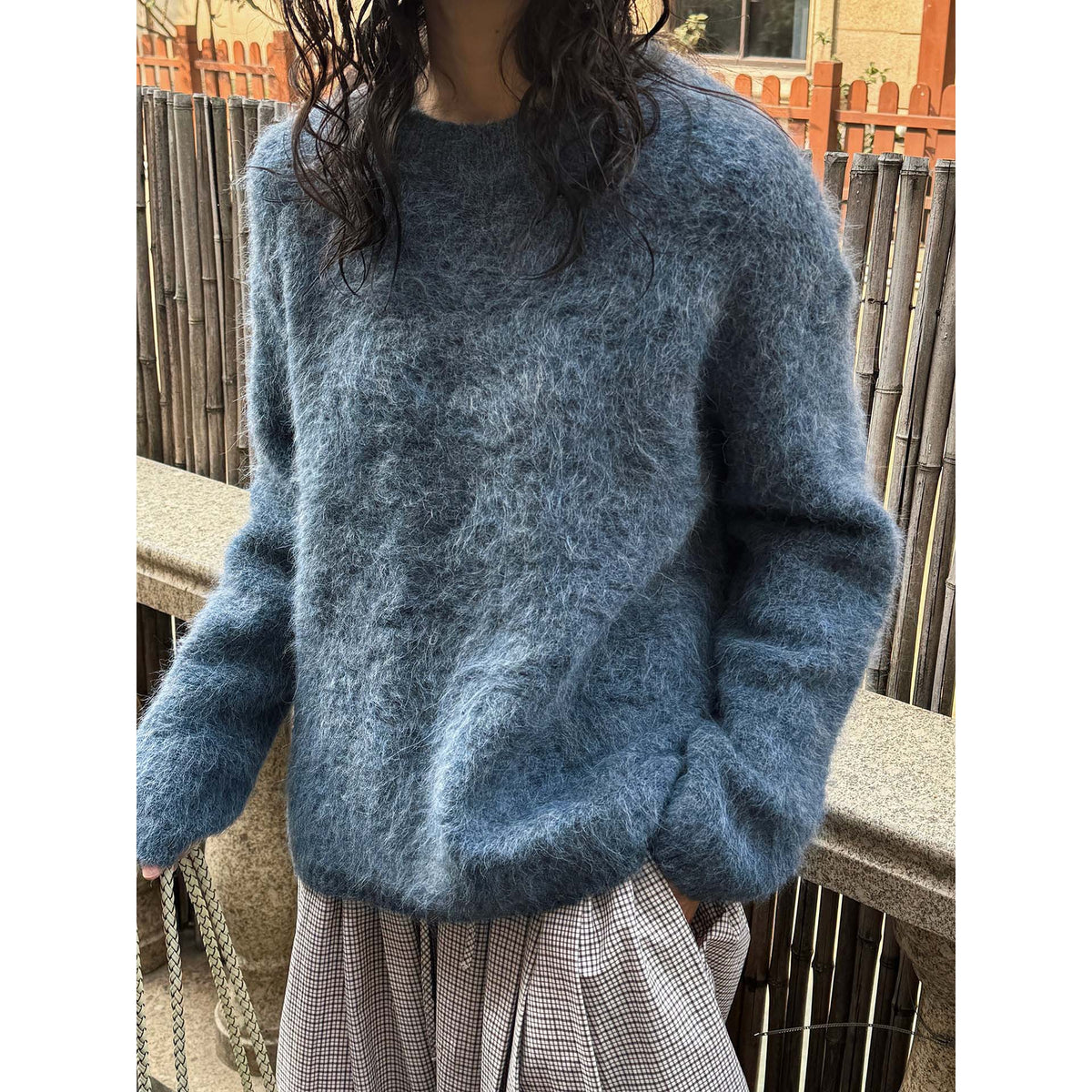 Women Fluffy Mohair-Mix Sweater with Loose Oversize Cut EVA-US