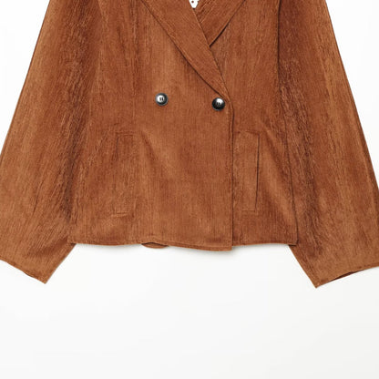 Women’s Short Blazer with Shawl Collar and Double-Breasted Button Placket EVA-US
