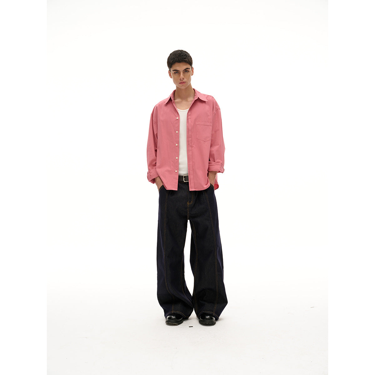 Women Oversized Shirt Blouse with Chest Pocket and Concealed Button Placket EVA-US