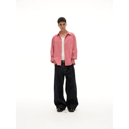 Women Oversized Shirt Blouse with Chest Pocket and Concealed Button Placket EVA-US