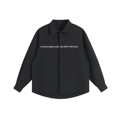 Unisex Oversize Textured Shirt Jacket with Concealed Button Placket and Statement Embroidery EVA-US