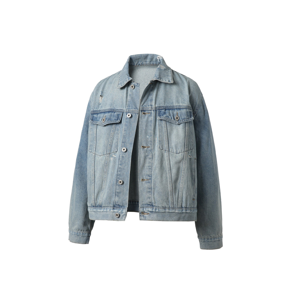Unisex Oversized Denim Jacket with Used Look, Boxy Cut and Chest Pockets EVA-US