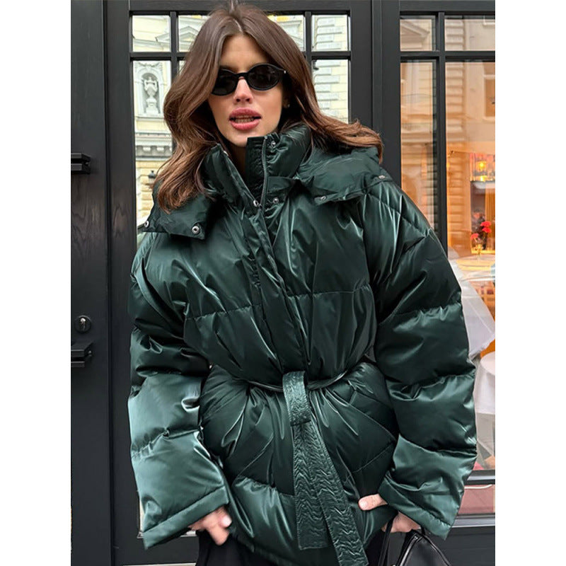 Women's quilted winter jacket with drawstring waist and high standing collar EVA-US