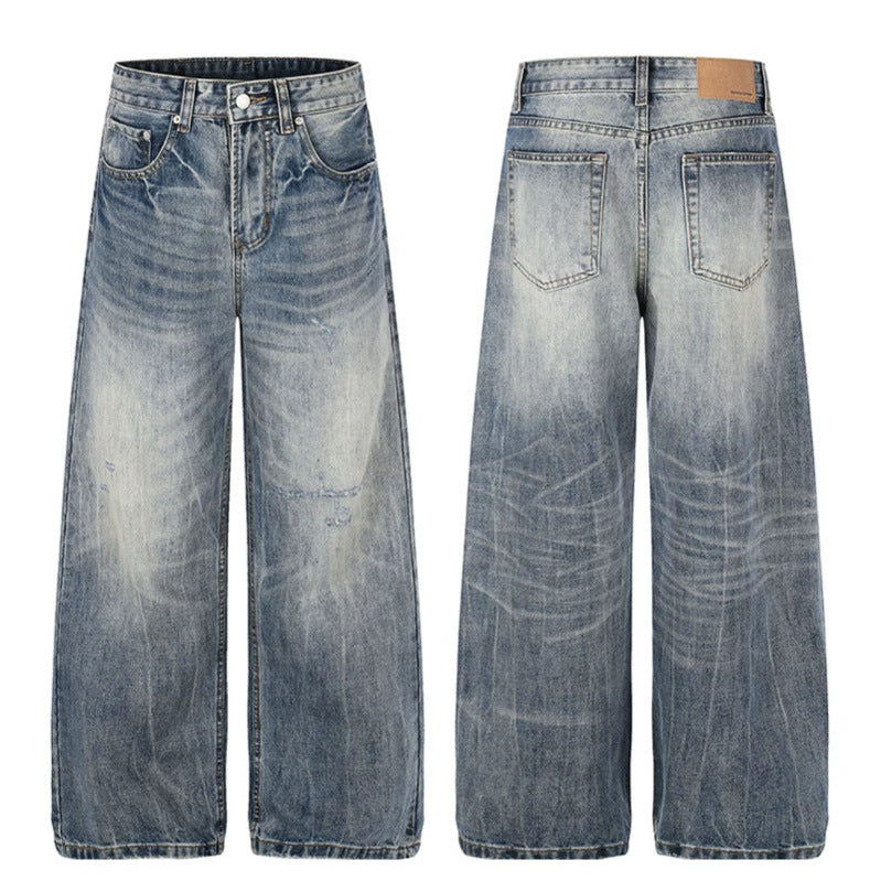 Women's Wide High-Waist Denim Palazzo Jeans with Used Effect and Wide Leg EVA-US