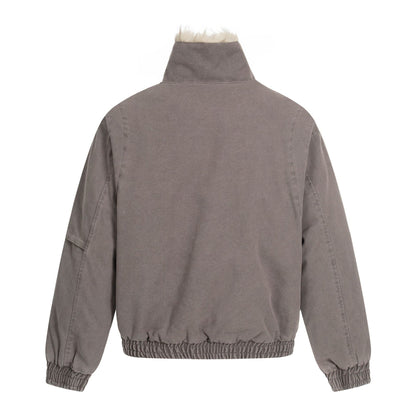 Men's Oversized Bomber Jacket in Vintage Canvas Look with Faux Fur Lined Stand Collar EVA-US