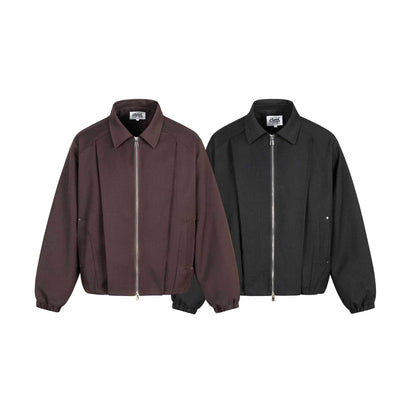 Unisex Boxy-Short Jacket with Shirt Collar, Two-Way Metal Zipper, and Elastic Hem EVA-US