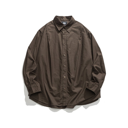 Unisex Oversized Shirt Jacket with Side Decorative Button Rows and Rounded Hem EVA-US