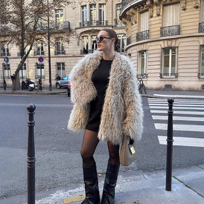 Women Oversize Curly Faux Fur Coat in Shaggy Look EVA-US