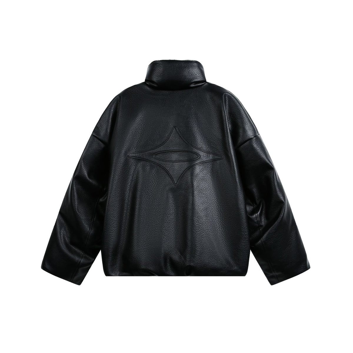 Women's Oversized Faux Leather Bomber Jacket with High Stand-Up Collar EVA-US