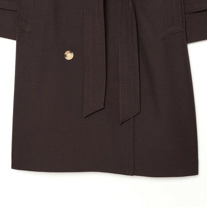 Women Mid-length Double-breasted Trench Coat with Wide Lapels and Waist Tie Belt EVA-US