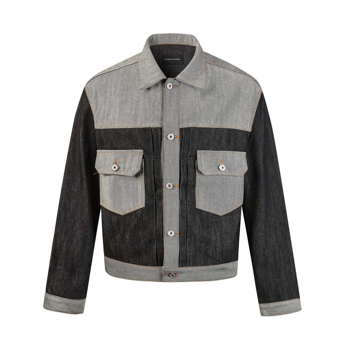 Men's Boxy Denim Jacket with Contrasting Inserts and Utility Pockets EVA-US