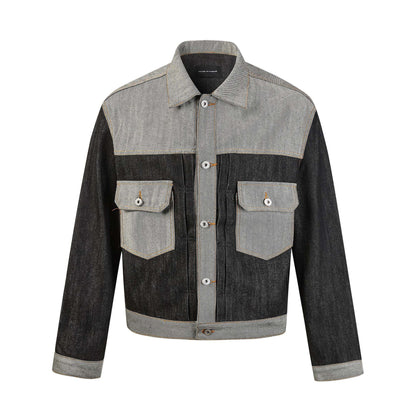 Men's Boxy Denim Jacket with Contrasting Inserts and Utility Pockets EVA-US