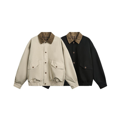 Unisex Casual cut Blouson jacket in field style with cord collar and check inner lining EVA-US
