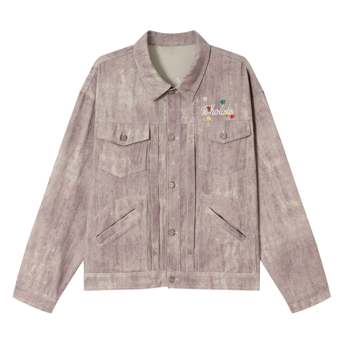 Women's short jacket in oversized workwear look with floral embroidery EVA-US