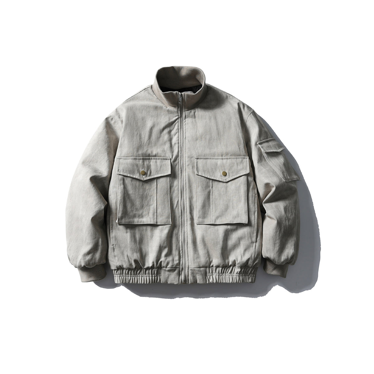 Men's Boxy Utility Blouson Jacket with Stand-up Collar, Cargo Sleeves and Applied Flap Pockets EVA-US