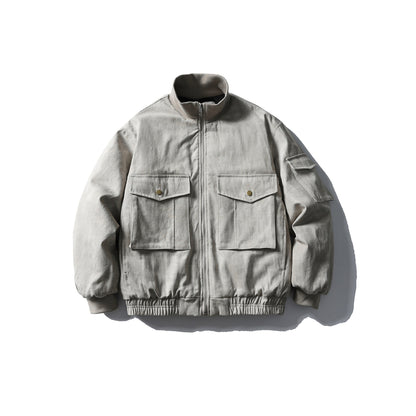 Men's Boxy Utility Blouson Jacket with Stand-up Collar, Cargo Sleeves and Applied Flap Pockets EVA-US