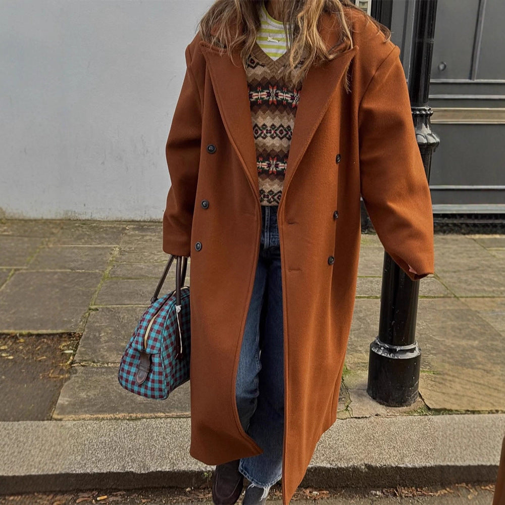 Women Maxi-length double-breasted coat with oversized silhouette EVA-US
