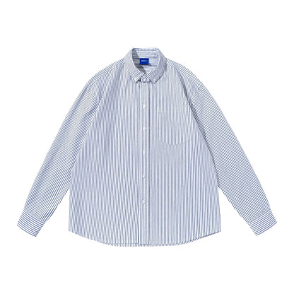 Women Striped Oversize Shirt in Oxford Style with Button-Down Collar and Chest Pocket EVA-US
